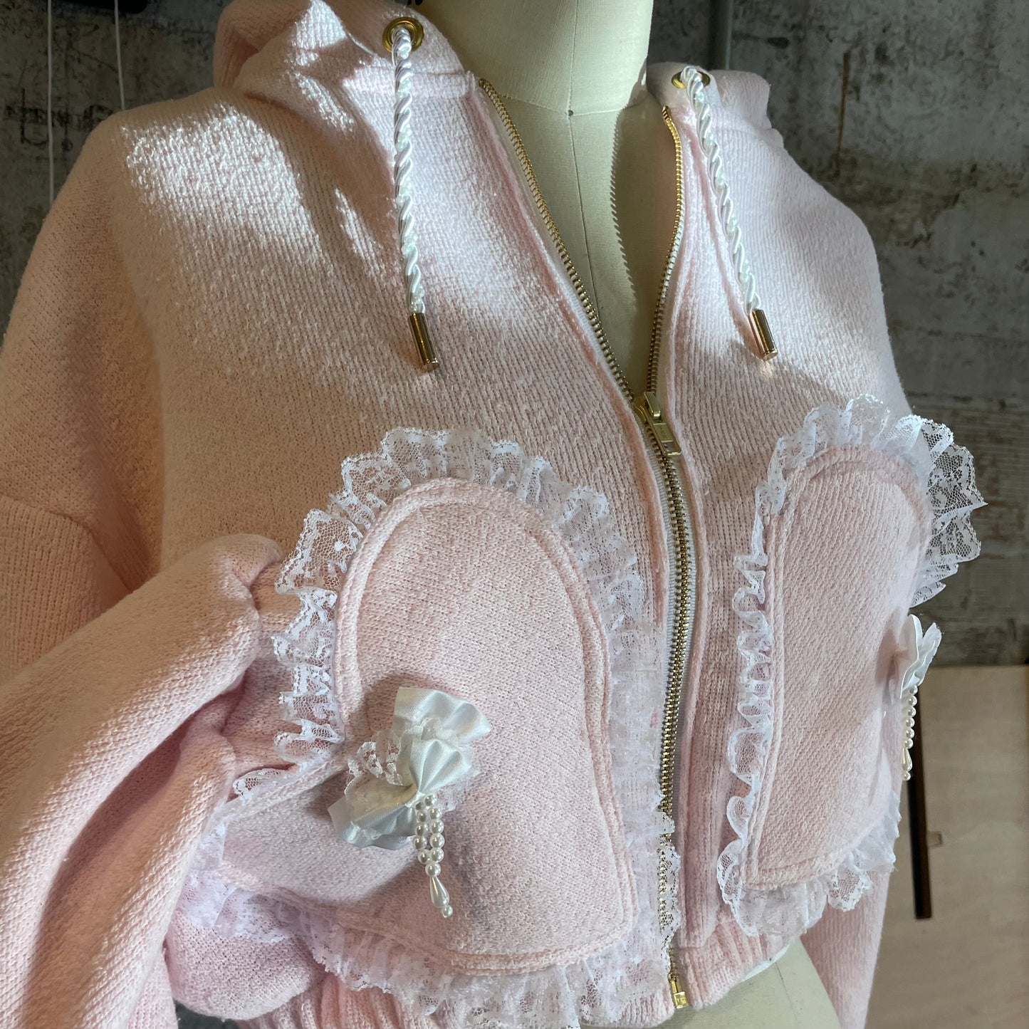 Heart Zip Up Cropped Hoodie